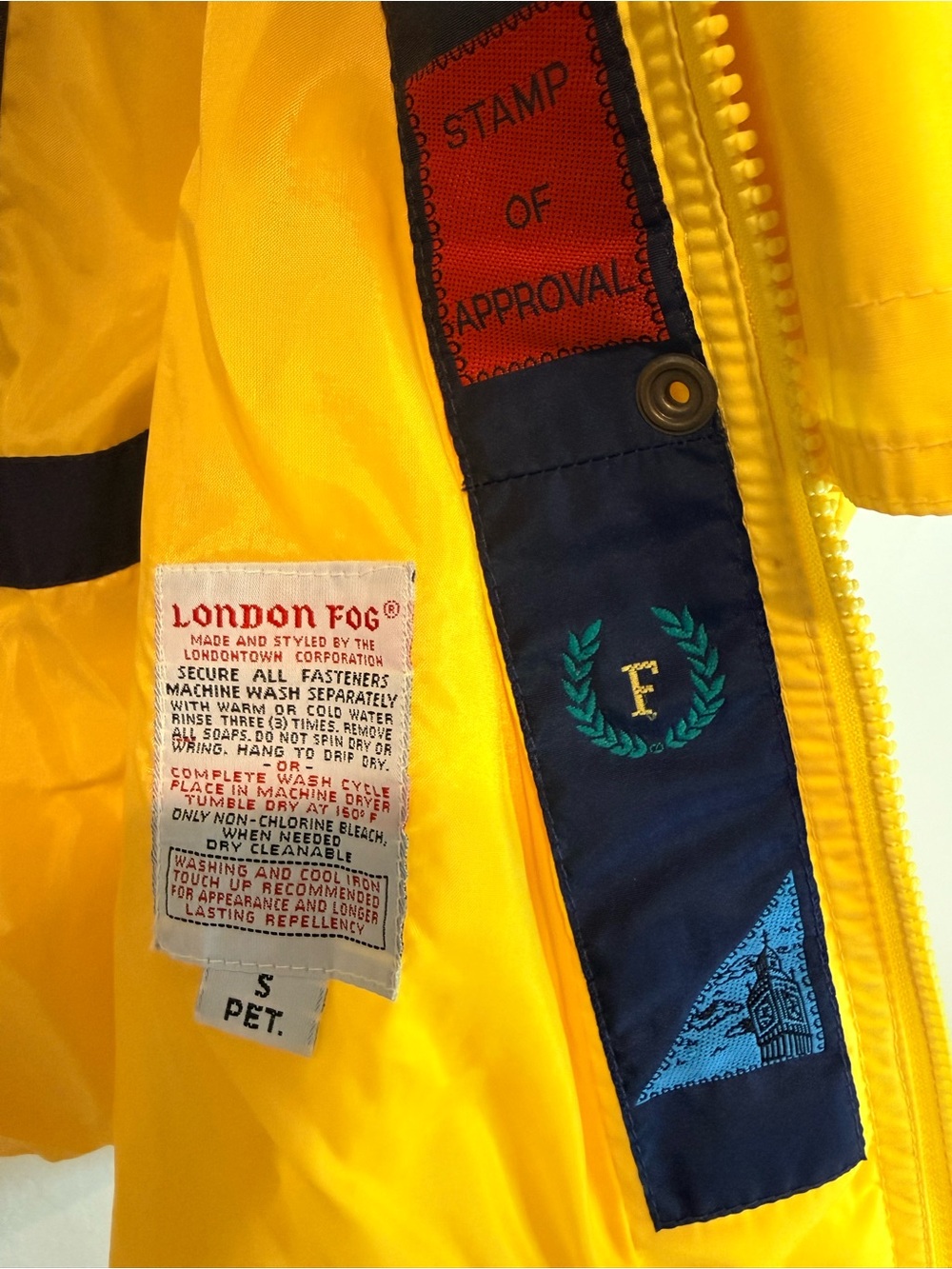 Vintage London Fog Yellow Sailing Jacket Nautical Rain Windbreaker S - Picture 5 of 7